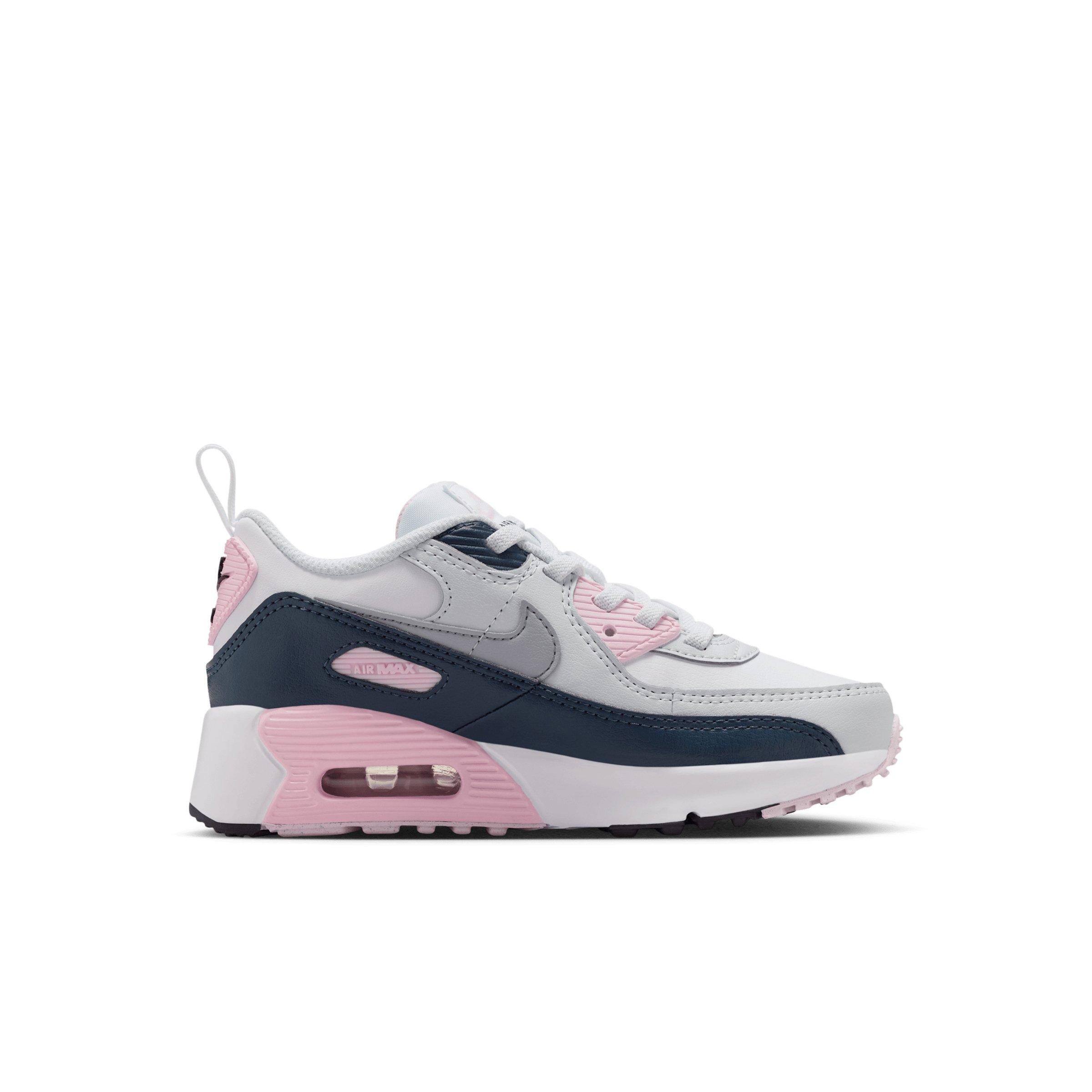 Nike Air Max 90 EasyOn "White/Pink Foam/Armory Navy/Wolf Grey" Preschool Girls' Shoe - WHITE/PINK/NAVY/GREY